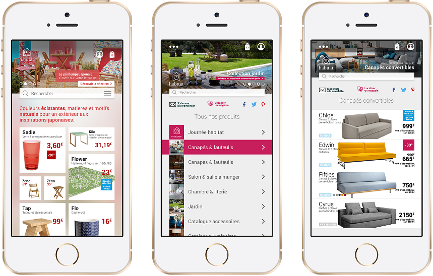 Déclinaison mobile de la boutique en ligne de l'enseigne d'ameublement Habitat