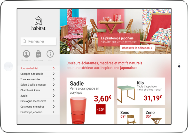 Adaptation tablette de la boutique en ligne de l'enseigne d'ameublement Habitat