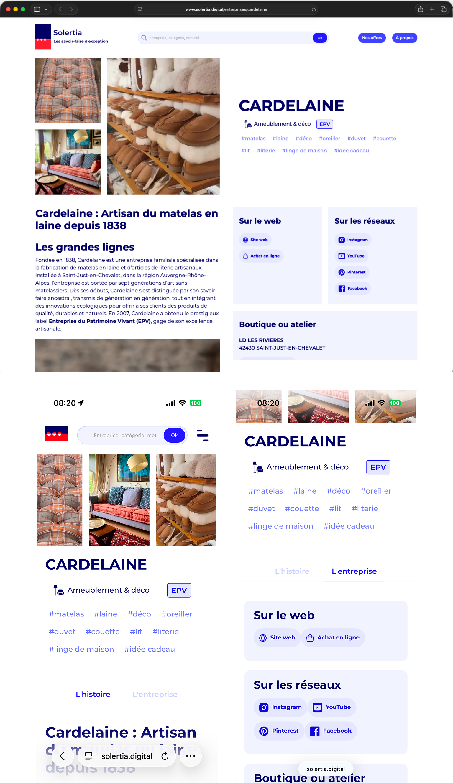 Page entreprise desktop et mobile de Solertia.digital