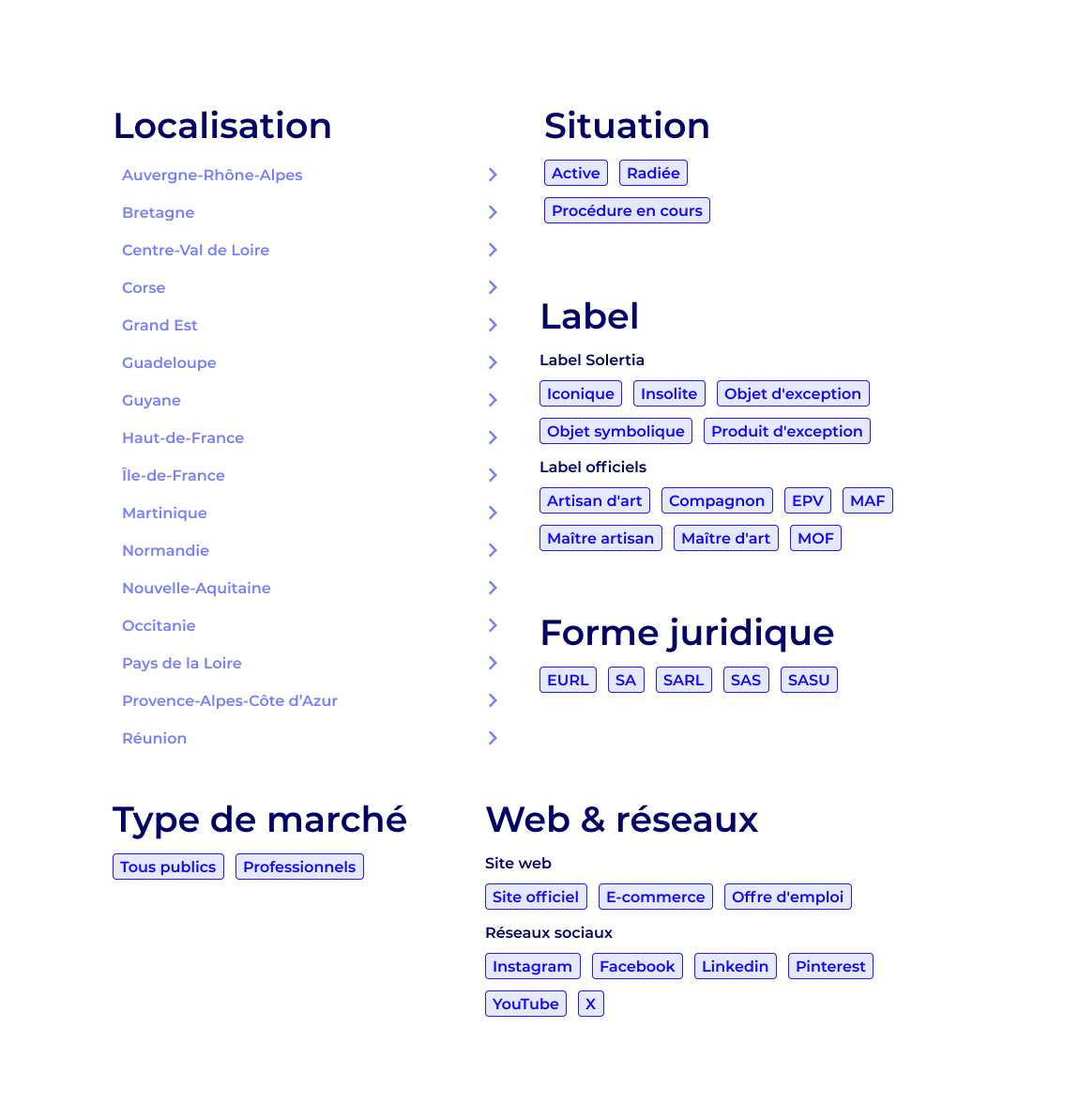 Liste des composants de recherche de SOlertia.digital