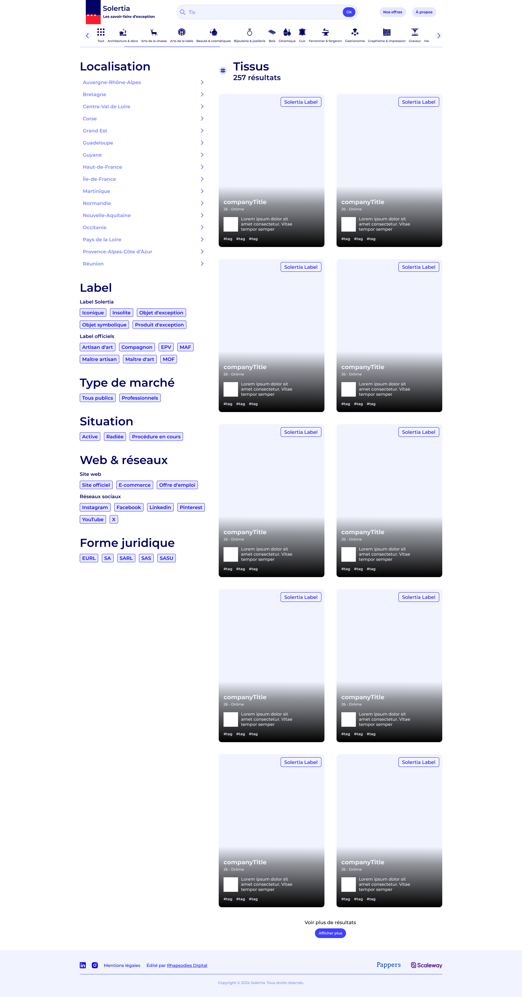 Page de recherche desktop de Solertia.digial